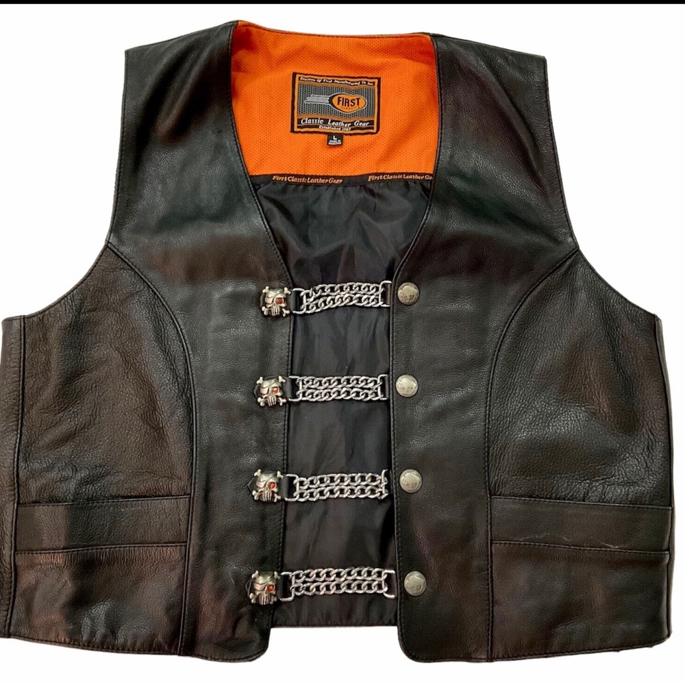 FIRST MANUFACTURING CO MENS LEATHER BUFFALO NICKEL VEST & DUAL SIDE POCKETS LG